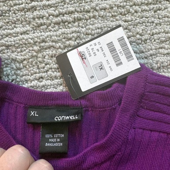 NWT Purple Sweater Ribbed Conwell Crew Neck 100% Cotton Women's XL Slim Fit - Picture 5 of 8